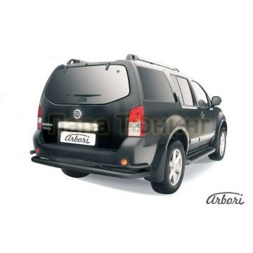 Защита заднего бампера чёрная сталь двойная 76-42 мм Slitkoff для Nissan Pathfinder 2010-2014