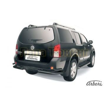 Защита задняя двойные уголки чёрная сталь 76-42 мм Slitkoff для Nissan Pathfinder 2010-2014
