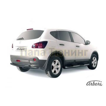 Защита заднего бампера чёрная сталь двойная 57-57 мм Slitkoff для Nissan Qashqai +2 2007-2010