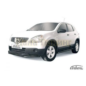 Защита передняя чёрная сталь двойная длинная 57-42 мм Slitkoff для Nissan Qashqai 2007-2010