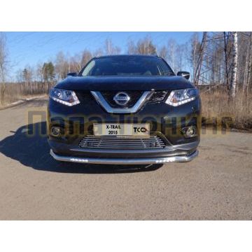 Защита переднего бампера длинная с ДХО 60 мм ТСС для Nissan X-Trail 2015-2018