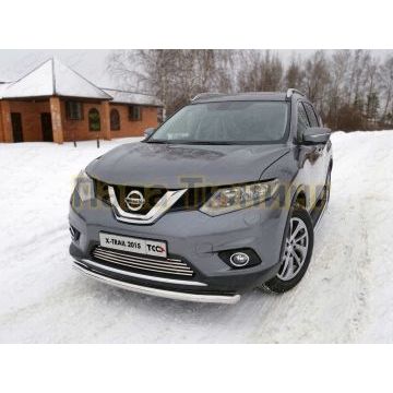Защита переднего бампера короткая 60 мм ТСС для Nissan X-Trail 2015-2018