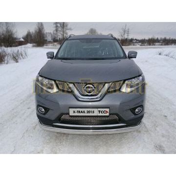 Защита передняя овальная 75х42 мм ТСС для Nissan X-Trail 2015-2018