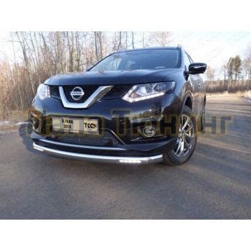 Защита передняя овальная с ДХО 75х42 мм ТСС для Nissan X-Trail 2015-2018