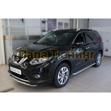 Защита переднего бампера d42 РусСталь для Nissan X-Trail 2015-2018