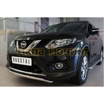 Защита переднего бампера d42 РусСталь для Nissan X-Trail 2015-2018