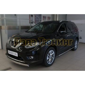 Защита передняя овальная 75х42 мм РусСталь для Nissan X-Trail 2015-2018