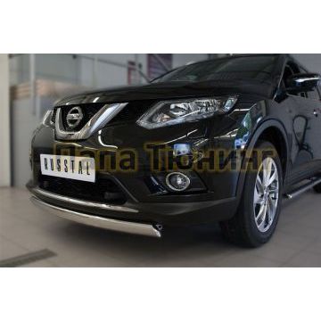 Защита передняя овальная 75х42 мм РусСталь для Nissan X-Trail 2015-2018