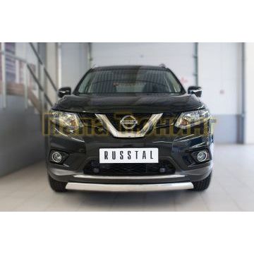 Защита передняя овальная 75х42 мм РусСталь для Nissan X-Trail 2015-2018