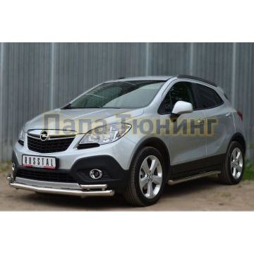 Защита передня двойная с уголками d57-d42 РусСталь для Opel Mokka 2012-