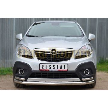 Защита передня двойная с уголками d57-d42 РусСталь для Opel Mokka 2012-