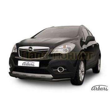 Защита передняя чёрная сталь двойная длинная 57-42 мм Slitkoff для Opel Mokka 2012-