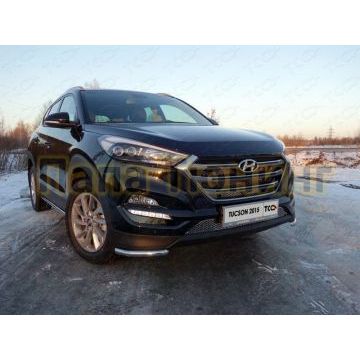 Защита переднего бампера уголки 42 мм ТСС для Hyundai Tucson 2015-2018