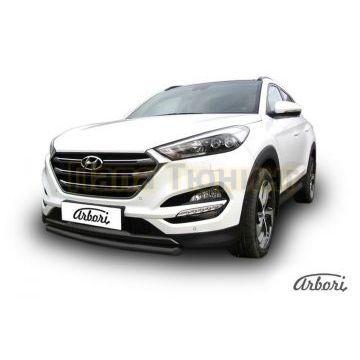 Защита переднего бампера чёрная сталь 57 мм на 4х4 Slitkoff для Hyundai Tucson 2015-2018