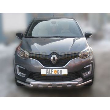 Защита передняя двойная Shark 60-60 мм ALFeco для Renault Kaptur 2016-