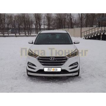 Защита передняя овальная 75х42 мм ALFeco для Hyundai Tucson 2015-2021