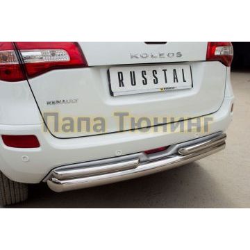Защита заднего бампера двойная d76-d42 РусСталь для Renault Koleos 2011-2016