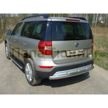 Защита заднего бампера овальная длинная 75х42 мм ТСС для Skoda Yeti 2014-2018