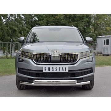 Защита передняя двойная дуга 63-75х42 мм РусСталь для Skoda Kodiaq 2017-