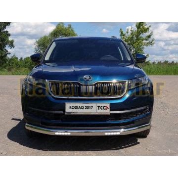 Защита передняя овальная с ДХО 75х42 мм ТСС для Skoda Kodiaq 2018- Защита передняя овальная с ДХО 75х42 мм ТСС для Skoda Kodiaq 2018-