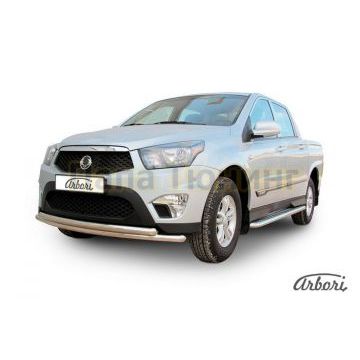 Защита передняя двойная радиусная 57-57 мм Slitkoff для SsangYong Actyon Sports 2012-2015