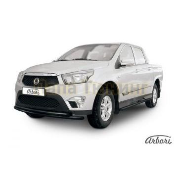 Защита передняя чёрная сталь двойная радиусная 57-57 мм Slitkoff для SsangYong Actyon Sports 2012-2015