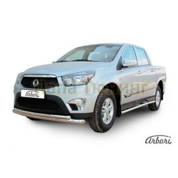 Защита передняя двойная радиусная 76-57 мм Slitkoff для SsangYong Actyon Sports 2012-2015