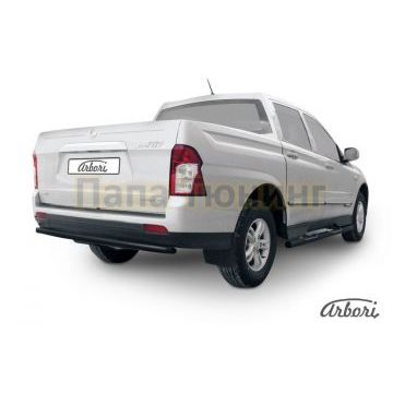 Защита заднего бампера чёрная сталь радиусная 57 мм Slitkoff для SsangYong Actyon Sports 2012-2015