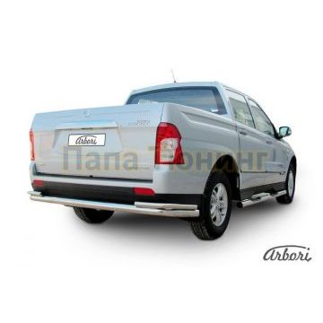 Защита заднего бампера двойная длинная 76-42 мм Slitkoff для SsangYong Actyon Sports 2012-2015