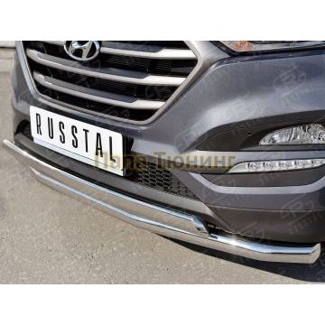 Защита передняя двойная 63-75х42 мм РусСталь для Hyundai Tucson 2015-2021