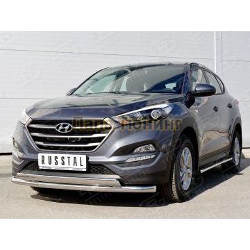 Защита передняя двойная 63-75х42 мм РусСталь для Hyundai Tucson 2015-2021