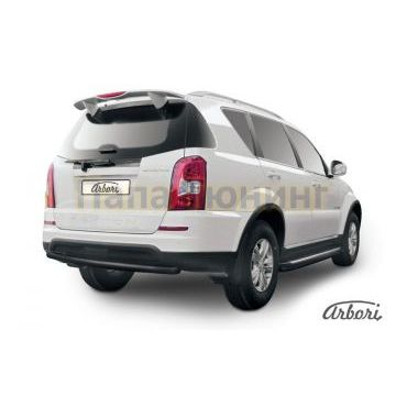 Защита заднего бампера чёрная сталь радиусная 57 мм Slitkoff для SsangYong Rexton 3 2012-2015