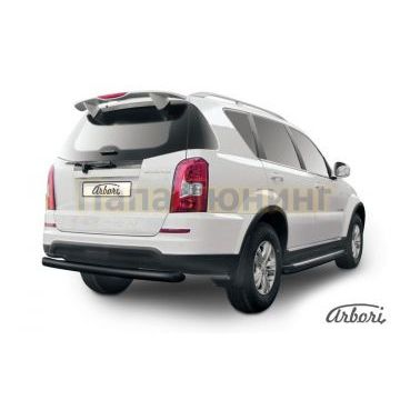 Защита заднего бампера чёрная сталь радиусная 76 мм Slitkoff для SsangYong Rexton 3 2012-2015