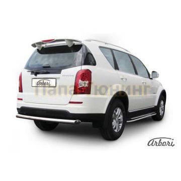 Защита заднего бампера радиусная 76 мм Slitkoff для SsangYong Rexton 3 2012-2015