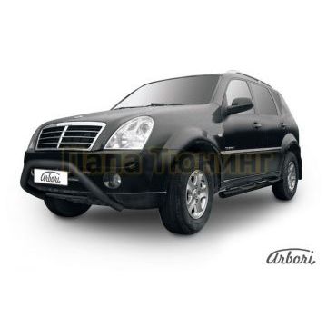 Кенгурин чёрная сталь широкий мини 57 мм Slitkoff для SsangYong Rexton 2 2010-2012