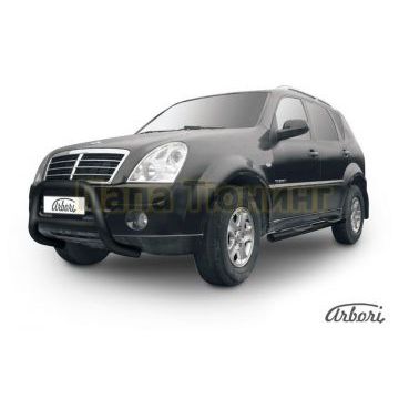 Кенгурин чёрная сталь низкий 76 мм Slitkoff для SsangYong Rexton 2 2010-2012