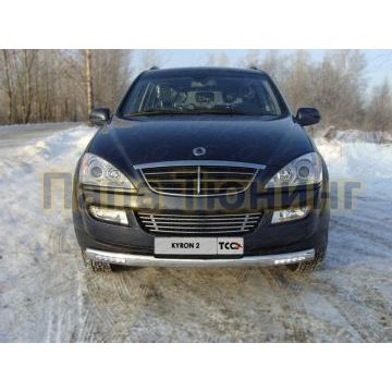 Защита передняя овальная с ДХО 75х42 мм ТСС для SsangYong Kyron 2007-2015 Защита передняя овальная с ДХО 75х42 мм ТСС для SsangYong Kyron 2007-2015