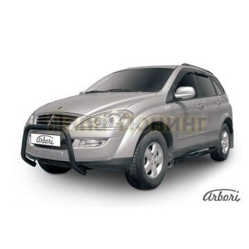 Защита передняя чёрная сталь низкая мини 57 мм Slitkoff для SsangYong Kyron 2007-2015