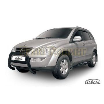 Защита передняя чёрная сталь низкая 76 мм Slitkoff для SsangYong Kyron 2007-2015