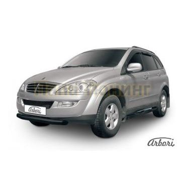 Защита переднего бампера чёрная сталь 76 мм Slitkoff для SsangYong Kyron 2007-2015