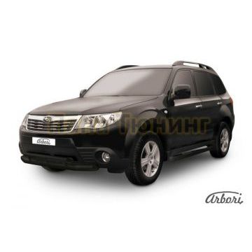 Защита передняя чёрная сталь двойная 76-57 мм Slitkoff для Subaru Forester 2008-2013 Защита передняя чёрная сталь двойная 76-57 мм Slitkoff для Subaru Forester 2008-2013