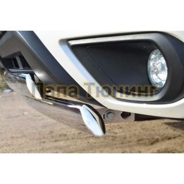 Защита передняя овальная двойная 75х42 мм РусСталь для Subaru Forester SJ 2013-2016