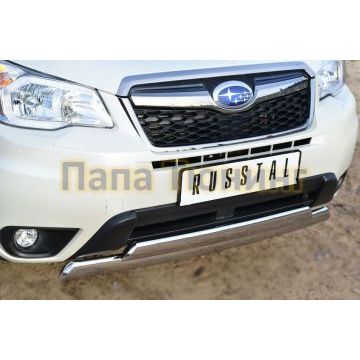Защита передняя овальная двойная 75х42 мм РусСталь для Subaru Forester SJ 2013-2016