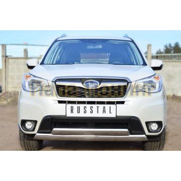 Защита передняя овальная двойная 75х42 мм РусСталь для Subaru Forester SJ 2013-2016