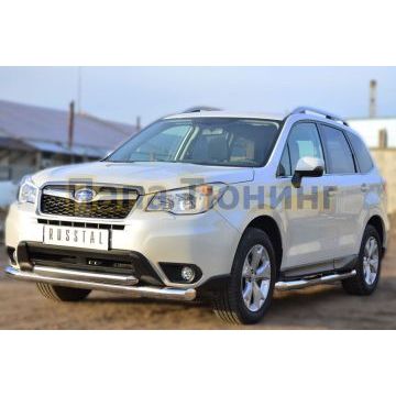 Защита передняя двойная d76-d57  РусСталь для Subaru Forester SJ 2013-2016