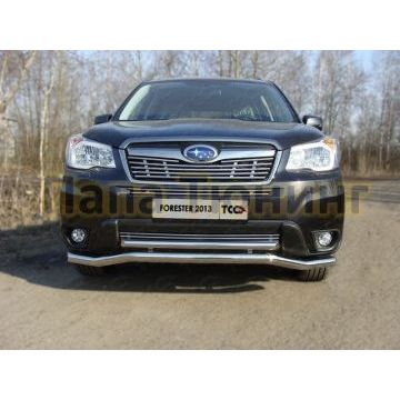 Защита передняя двойная 60-42 мм ТСС для Subaru Forester SJ 2013-2016 Защита передняя двойная 60-42 мм ТСС для Subaru Forester SJ 2013-2016