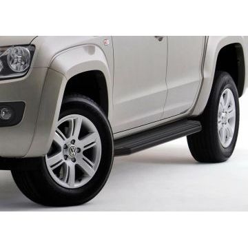 Пороги алюминиевые Rival Black-Premium для Volkswagen Amarok 2010-2016