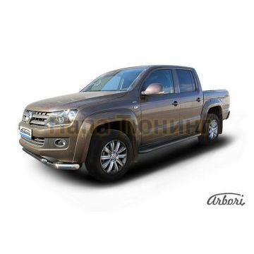 Пороги алюминиевые Arbori Optima Black чёрные для Volkswagen Amarok 2010-