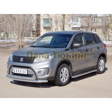 Защита передняя двойная 63-75х42 мм РусСталь для Suzuki Vitara 2015-
