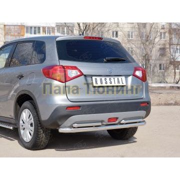 Защита заднего бампера двойная d57-42х2 мм РусСталь для Suzuki Vitara 2015-